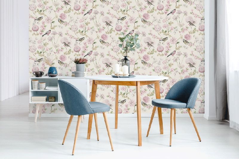 Tapet Romantisk blomst m. fugle