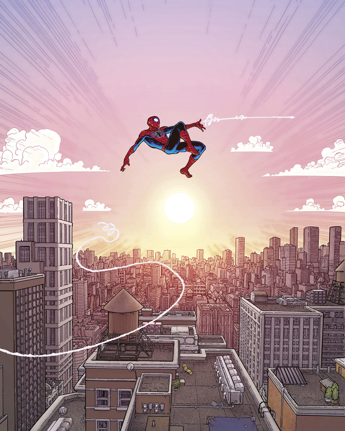 Marvel Spider-Man Swinging Through the Air Fototapet 200cmx250cm.