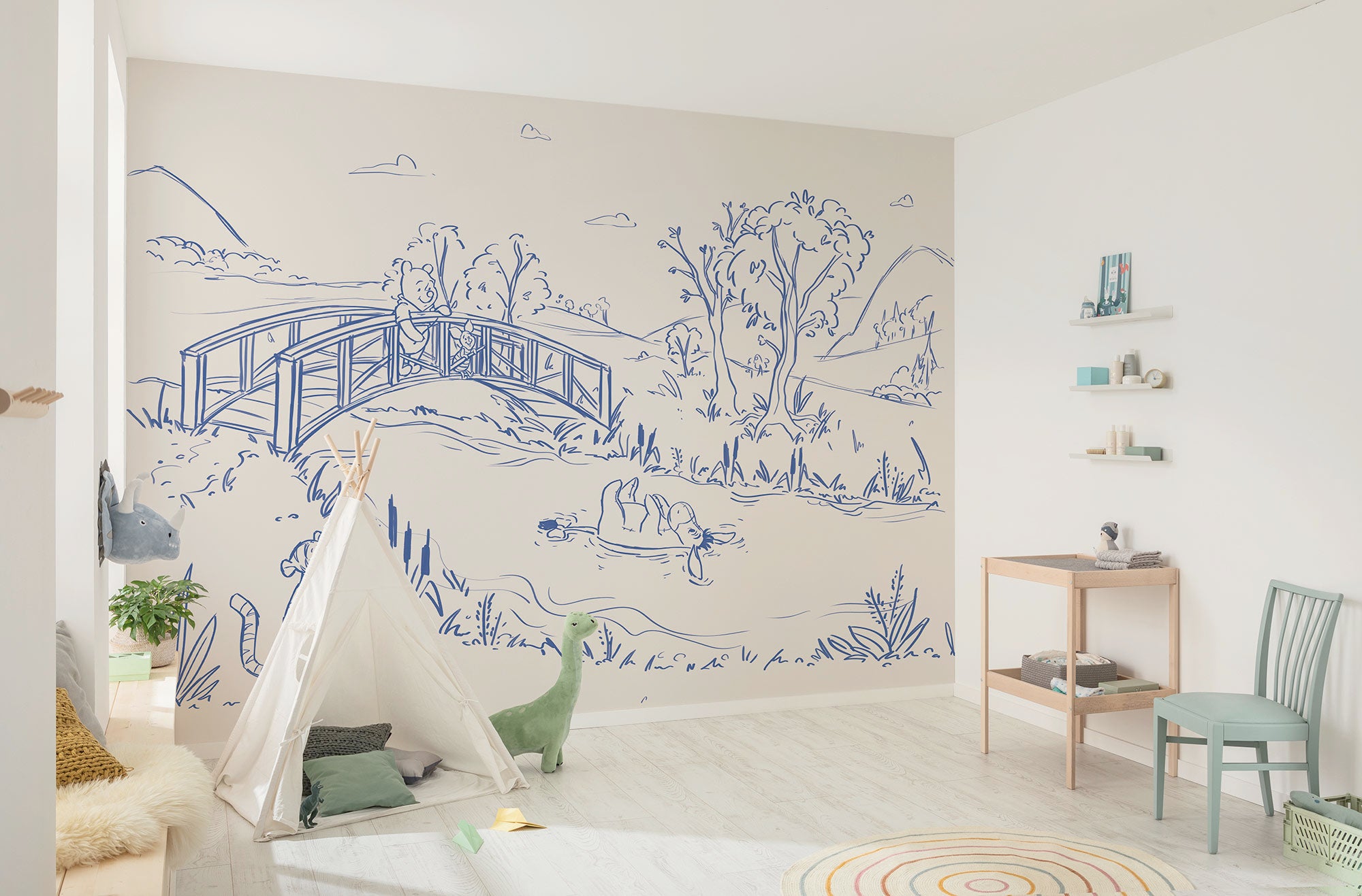 Disney Winnie The Pooh Blue Ink Fototapet 350cm x 250cm.