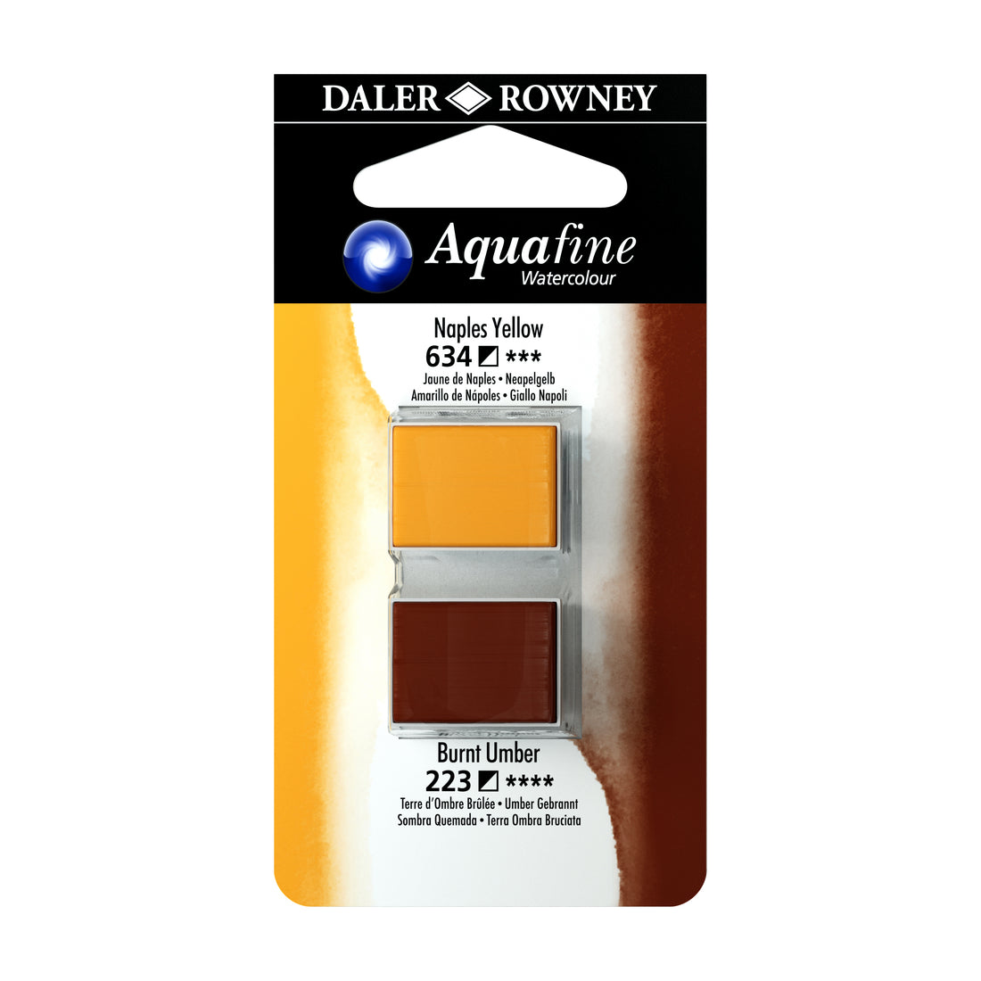 Aquafine Half Pans Naples Yellow - Burnt Umber