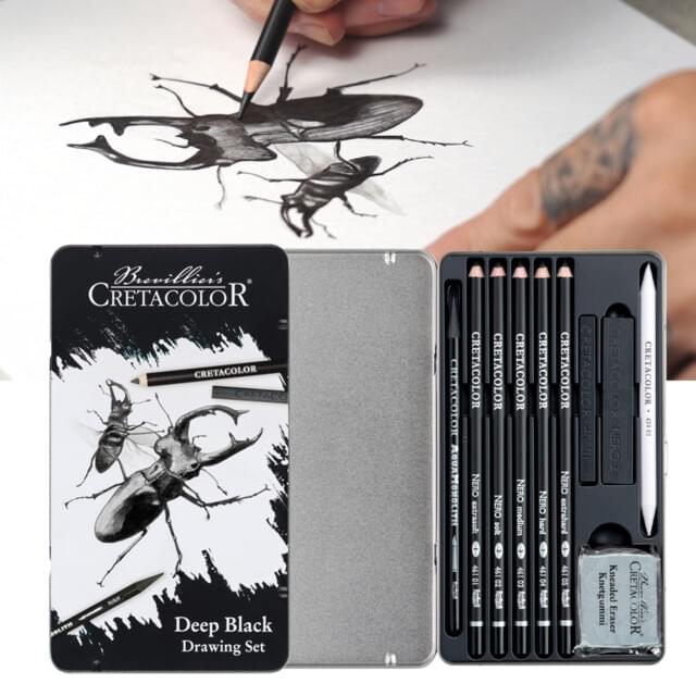 Cretacolor Deep Black Drawing sæt 12 dele