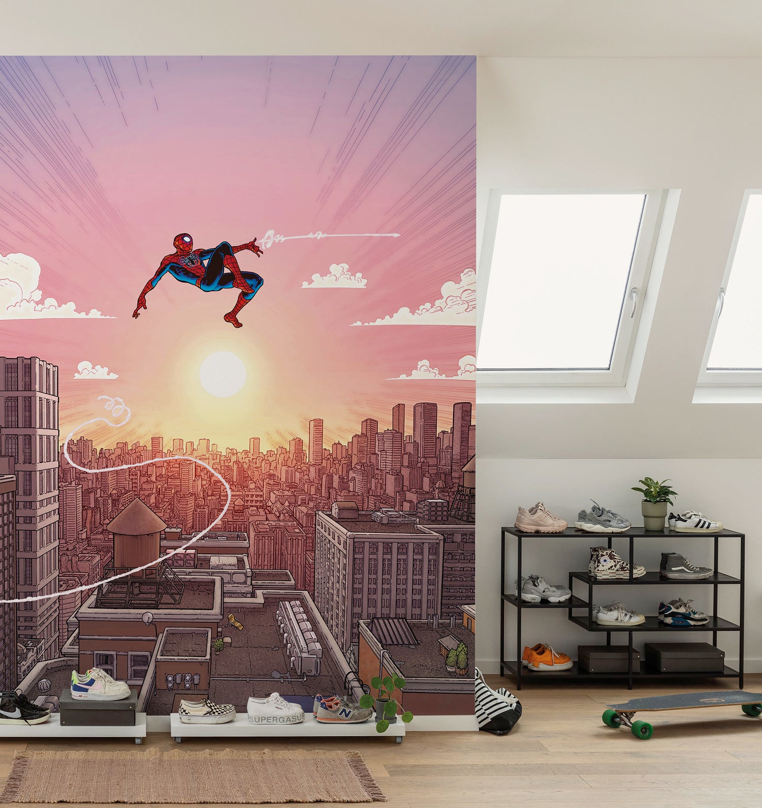 Marvel Spider-Man Swinging Through the Air Fototapet 200cmx250cm.