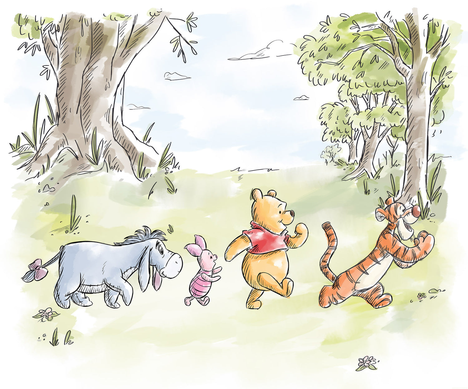 Disney Winnie The Pooh Walk Together Fototapet 300cm x 250cm.