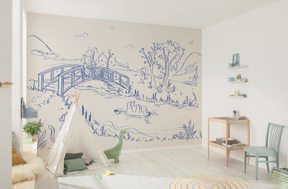 Disney Winnie The Pooh Blue Ink Fototapet 350cm x 250cm.